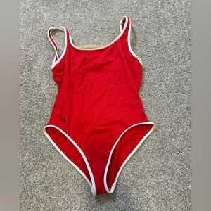 Vintage Ralph Lauren Sport Red White Piping One Piece Swimsuit